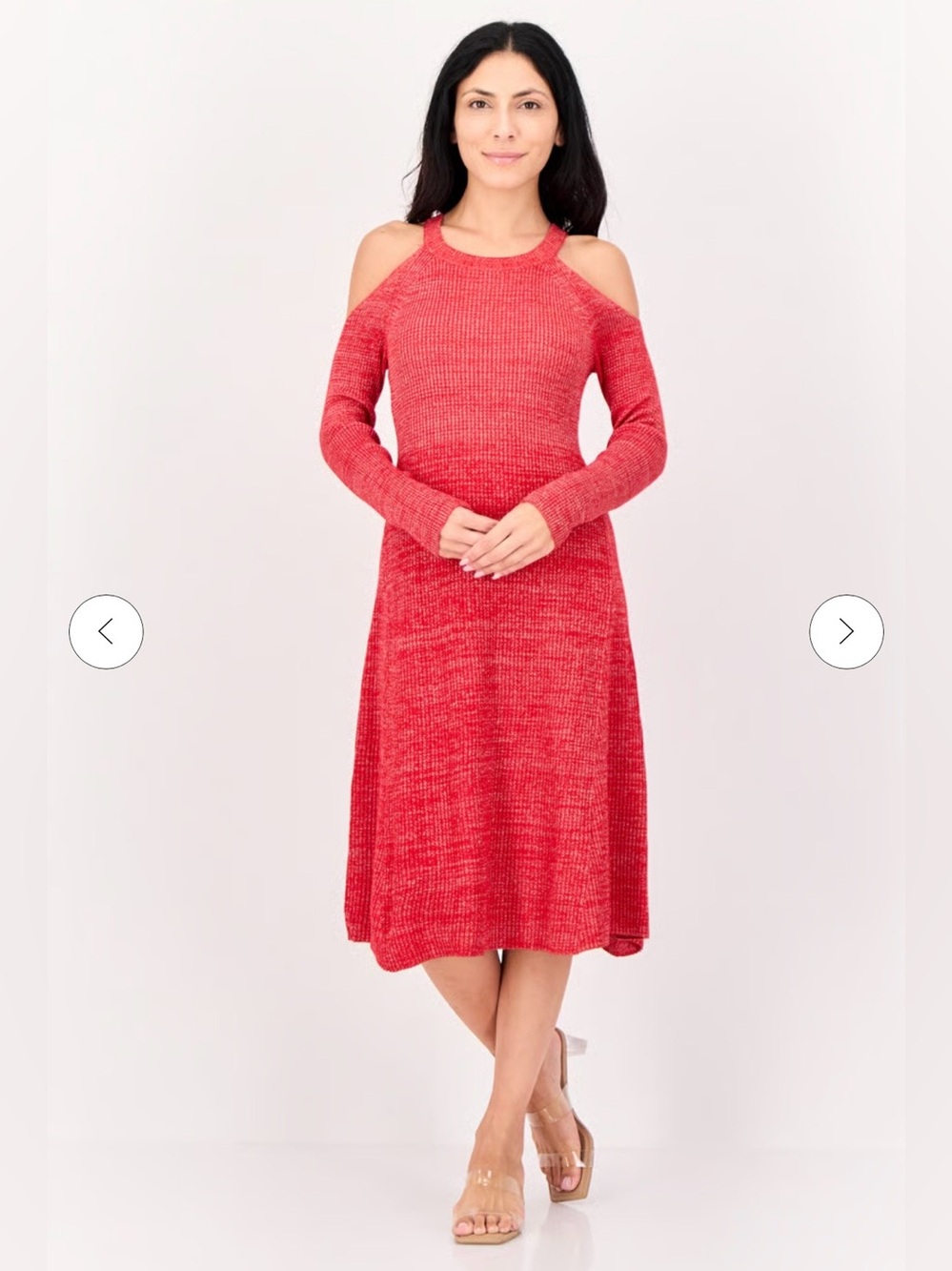NWT London Times Cold-Shoulder Midi Dress in red with metallic threads size S